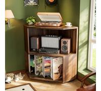 Bikoney Support de tourne-disque distinctif vintage avec support pour jusqu'à 220 vinyles, armoire à disques en bois robuste, support moderne pour les coins, noyer