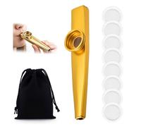 BIKPRST 1 Kazoo Doré En Alliage D'Aluminium Avec 8 Membranes De Remplacement Et 1 Sac De Rangement, Facile À Jouer Pour Débutants, Portable, Pour Pratique Musicale, Divertissement, Détente