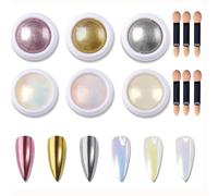 BIKPRST 6Pcs Poudre Chrome Ongle Nacrée,Miroir Paillettes Ongle, Poudre Ongle Holographi Métal Pour Vernisgel, Poudre Chromée Effet Dorée Irisée Aurore Nacrée Pigment Ongle, Décor Salon Diy Nail Art