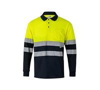 Bilan 175 Polo haute visibilité à manches longues, Bleu Marine et Jaune Fluo, XL