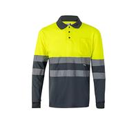 Bilan 175 Polo haute visibilité à manches longues, Gris et Jaune Fluo, S | Polo bicolore manches longues haute visibilité, bandes réfléchissantes torse/manches, certifié EN 20471, vêtements de travail