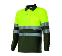 Bilan 175 Polo haute visibilité à manches longues, Vert Chasse et Jaune Fluo, XS