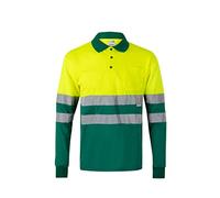 Bilan 175 Polo haute visibilité à manches longues, Vert et Jaune Fluo, XL | Polo bicolore manches longues haute visibilité, bandes réfléchissantes torse/manches, certifié EN 20471, vêtements de travail