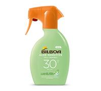 Bilboa, Protection solaire corporelle Aloe Sensitive Trigger SPF 30, spray solaire haut pour peaux sensibles, formule à l'aloe vera véritable, sans alcool, imperméable, 250 ml