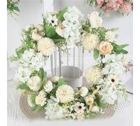 BildeeMait Couronne de fleurs artificielles blanches de 38 cm, guirlande réaliste en plastique pour porte, mur, décoration de fête, arrangement floral simulé