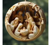 BildeeMait Décoration de Noël 2025 à collectionner - Effet vitrail acrylique à suspendre pour arbre - 8 cm - Pendentif de naissance de Jésus multicolore (D et D)