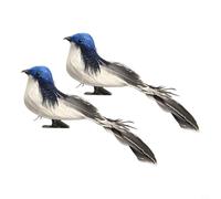 BildeeMait Lot de 2 pinces à oiseaux artificielles réalistes en mousse et plumes, décoration de moineau mignon avec yeux 3D pour maison, jardin, fête de mariage, bleu, vert, gris, jaune (bleu)