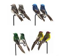 BildeeMait Lot de 2 pinces à oiseaux artificielles réalistes en mousse et plumes, joli moineau décoratif avec yeux 3D pour maison, jardin, fête de mariage, bleu, vert, gris, jaune
