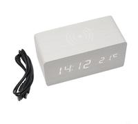 BildeeMait Réveil numérique en bois avec chargeur sans fil 5 W, affichage LED affichant l'heure, la date, double alimentation USB ou batterie, horloge de bureau moderne (C)