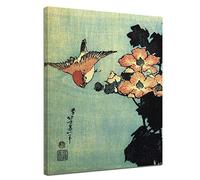 Bilderdepot24 Art Print - Vieux maîtres - Katsushika Hokusai - Hibiscus et Sparrow - 50x70 cm - Images sur Toile - Toile déco imprimée - Tableau Toile - Photo sur Toile