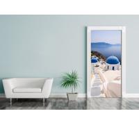 Bilderdepot24 Autocollant de Porte - Vue Santorin - Grèce - 90 x 200 cm - Photo de Porte - Film de Porte - Mer Egée - Ile - Cyclades - Oia - Voyage - Vacances - Europe
