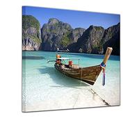 Bilderdepot24 Impression d'art - Maya Bay, Koh Phi Phi Ley - Thaïlande - 40 x 40 cm - Images comme une impression de toile - Vacances, Soleil et mer - bateau sur la plage