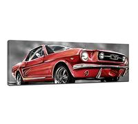 Bilderdepot24 Impression d'art - Mustang Graphique - rouge - Image sur toile - 160x50 cm - Toile photos - Murale de Motorisé - Oldtimer - Classique - Amérique