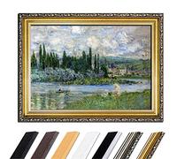 Bilderdepot24 Tableau avec cadre - Claude Monet Vue de Vétheuil sur Seine 90 x 70 cm - Toile encadrée Vieux Maîtres - Ancien Cadre Or Baroque Classique