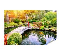 bilderfelix Poster Jardin japonais avec des poissons koï nageant dans un étang en arrière-plan naturel - Poster 90x60 cm
