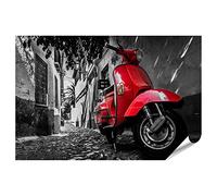 bilderfelix Poster Scooter Vespa rouge garé sur une rue pavée - Poster 130x90 cm