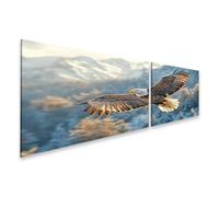 bilderfelix Tableau sur toile Aigle volant devant des montagnes enneigées - Toile 160x40 cm - 2 panneaux