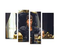 bilderfelix Tableau sur toile Al Pacino Scarface Tony Montana Film culte de gangsters Icône hollywoodienne - Toile 126x80 cm - 4 panneaux