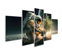 bilderfelix Tableau sur toile Astronaute plantant des arbres, agriculture, agriculture, planète extraterrestre - Toile 170x80 cm - 5 panneaux