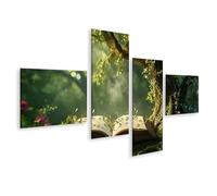 bilderfelix Tableau sur toile Aventures du vieil arbre et murmures anciens Découvrez le livre Mural Library Buchhan - Toile 150x80 cm - 4 panneaux