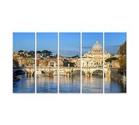 bilderfelix Tableau sur toile Basilique Saint-Pierre au Vatican et pont Sant'Angelo sur le Tibre, Rome, Italie - Toile 160x80 cm - 5 panneaux XXL