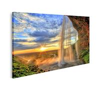 bilderfelix Tableau sur toile Cascade de Seljalandfoss au coucher du soleil en HDR Islande - Toile 80x40 cm