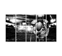 bilderfelix Tableau sur toile Casque de joueur de football américain avec ballon dans le stade noir et blanc - Toile 160x80 cm - 5 panneaux XXL