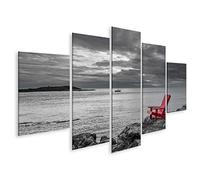 bilderfelix Tableau sur toile Chaise rouge noir et blanc naturel - Toile 170x80 cm - 5 panneaux