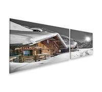 bilderfelix Tableau sur toile Chalet de ski d'hiver, cabane, paysage de montagne enneigé, Tyrol, Autriche - Toile 160x40 cm - 2 panneaux