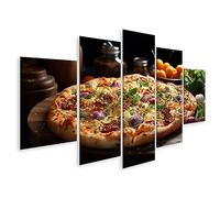 bilderfelix Tableau sur toile Délicieuse table de pizza italienne au fromage prête à manger Gastro pour Pizze - Toile 170x80 cm - 5 panneaux