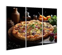 bilderfelix Tableau sur toile Délicieuse table de pizza italienne au fromage prête à manger Gastro pour Pizze - Toile 130x80 cm - 3 panneaux