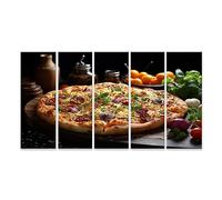 bilderfelix Tableau sur toile Délicieuse table de pizza italienne au fromage prête à manger Gastro pour Pizze - Toile 160x80 cm - 5 panneaux XXL
