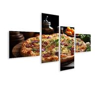 bilderfelix Tableau sur toile Délicieuse table de pizza italienne au fromage prête à manger Gastro pour Pizze - Toile 150x80 cm - 4 panneaux