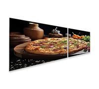 bilderfelix Tableau sur toile Délicieuse table de pizza italienne au fromage prête à manger Gastro pour Pizze - Toile 160x40 cm - 2 panneaux