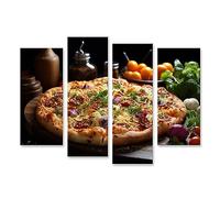 bilderfelix Tableau sur toile Délicieuse table de pizza italienne au fromage prête à manger Gastro pour Pizze - Toile 126x80 cm - 4 panneaux