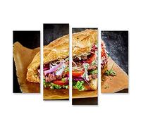 bilderfelix Tableau sur toile Doner turc, pain plat doré grillé, fourré à la rôtisserie - Toile 126x80 cm - 4 panneaux