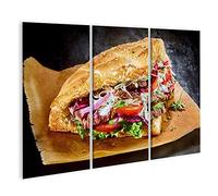 bilderfelix Tableau sur toile Doner turc, pain plat doré grillé, fourré à la rôtisserie - Toile 130x80 cm - 3 panneaux
