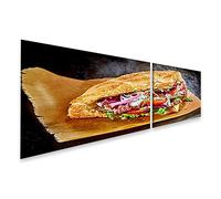 bilderfelix Tableau sur toile Doner turc, pain plat doré grillé, fourré à la rôtisserie - Toile 160x40 cm - 2 panneaux