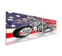 bilderfelix Tableau sur toile Drapeau américain noir pour moto compatible avec Harley Davidson - Toile 160x40 cm - 2 panneaux