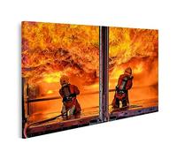 bilderfelix Tableau sur toile Équipe de deux pompiers éteignant un incendie dans une brigade de pompiers - Toile 100x57 cm