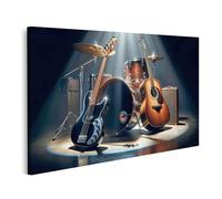 bilderfelix Tableau sur toile Guitares électriques et acoustiques avec batterie à l'honneur - Toile 100x57 cm