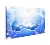 bilderfelix Tableau sur toile Jésus-Christ dans un ciel bleu avec des nuages, une lumière vive venant du ciel - Toile 100x57 cm