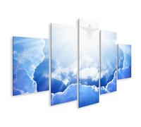 bilderfelix Tableau sur toile Jésus-Christ dans un ciel bleu avec des nuages, une lumière vive venant du ciel - Toile 170x80 cm - 5 panneaux