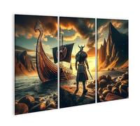 bilderfelix Tableau sur toile Le point de vue des Vikings : la détermination sur le rivage rocheux - Toile 130x80 cm - 3 panneaux