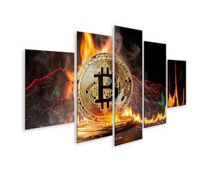 bilderfelix Tableau sur toile Les pièces Bitcoin déclenchent la chute du cours des actions d'une bourse virtuelle de cryptomonnaies - Toile 170x80 cm - 5 panneaux