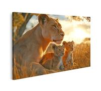 bilderfelix Tableau sur toile Lionne avec ses lionceaux au coucher du soleil - Toile 100x57 cm