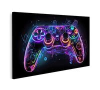 bilderfelix Tableau sur toile Manette de jeu à lumière néon lumineuse Manette de jeu à lumière néon lumineuse - Toile 100x57 cm