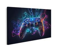 bilderfelix Tableau sur toile Manette de jeu lumineuse au néon générée par l'IA - Toile 100x57 cm