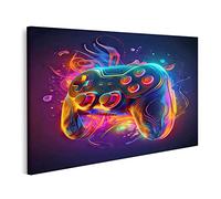 bilderfelix Tableau sur toile Manette de jeu lumineuse au néon pour chambre d'adolescent, chambre d'enfant - Toile 100x57 cm