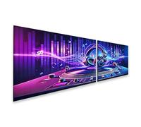 bilderfelix Tableau sur toile Musique DJ sur la platine, rythmes néon et ondes sonores - Toile 160x40 cm - 2 panneaux